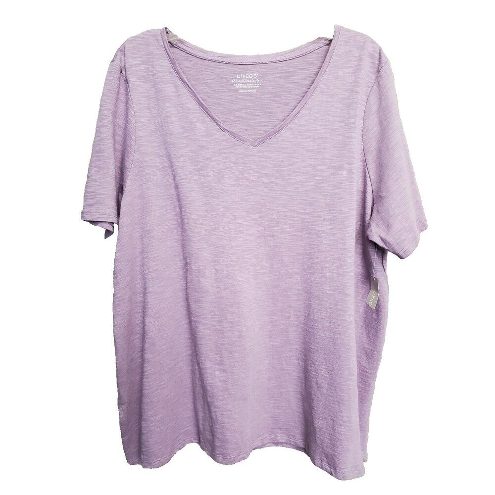 Chico's Violet Slub Knit Side Slit Elbow Sleeve V-Neck T-Shirt Size 3 (XL) NWT
